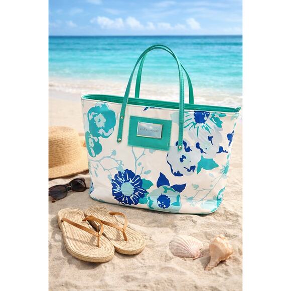 Kate Landry Handbags - Kate Landry Floral Tote Bag Blue Green White Summer Beach Shoulder Bag